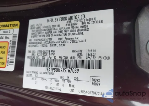 2018 Ford Mustang Ecoboost Premium z USA, uszkodzony, nr VIN 1FATP8UH2J5167039